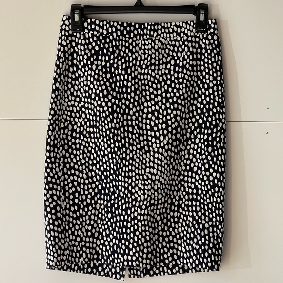 J Crew Women's Navy White Dot High Waisted Straight Pencil Cotton Midi Skirt, 00 - Picture 6 of 12